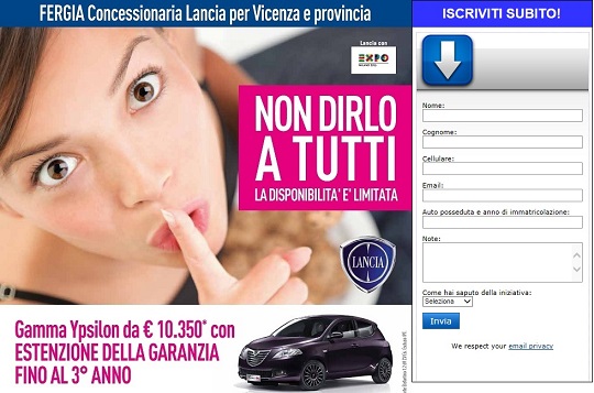 Landing page promo Lancia Ypsilon Fergia